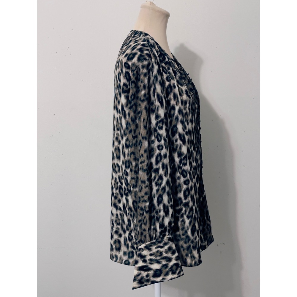 Rachel Zoe Women Neutral Button Front Blouse Large Animal Print Casual Flowy - Picture 5 of 9